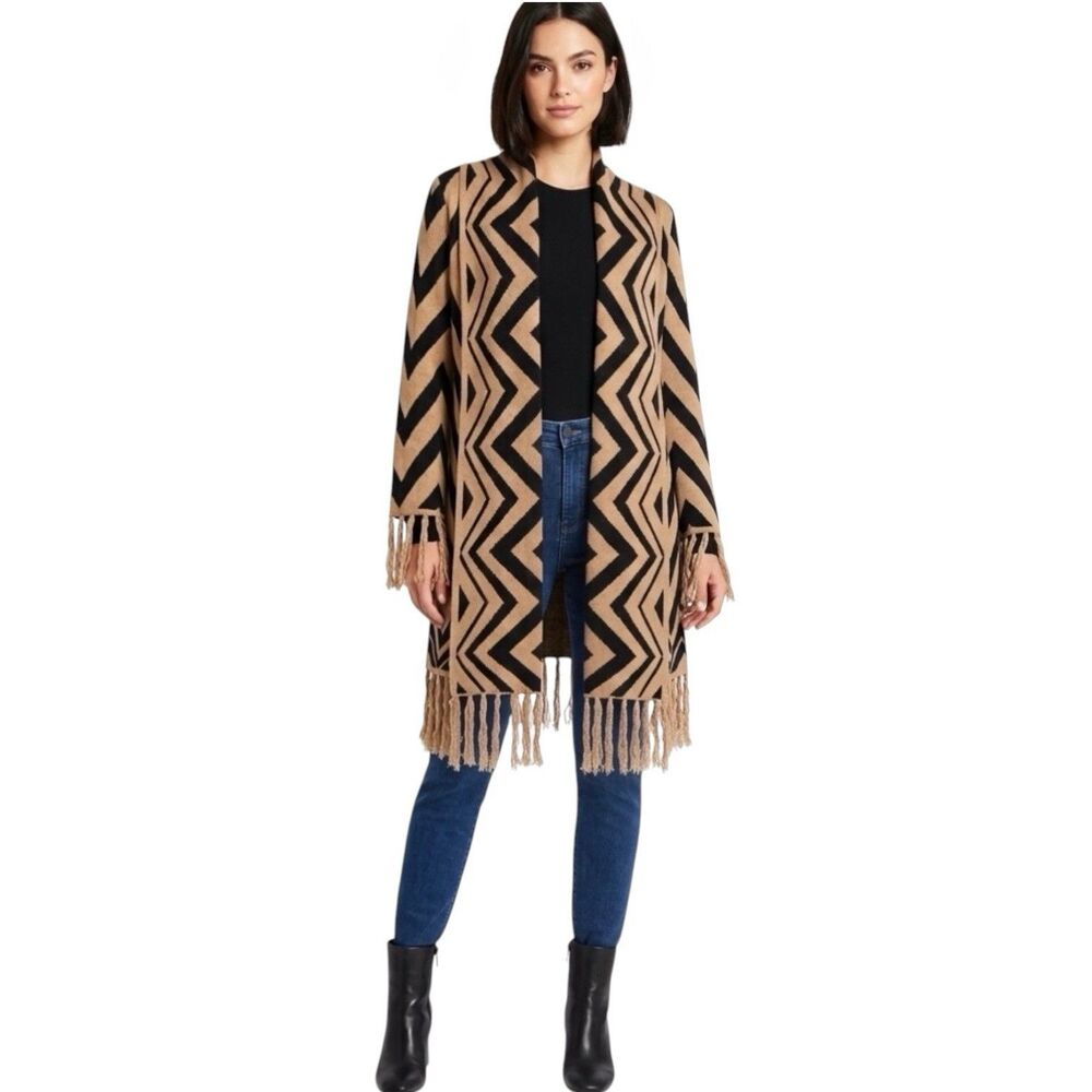 Forever 21 Open Cardigan Sweater Long Duster Fringed Frayed Fall Autumn Sz XS